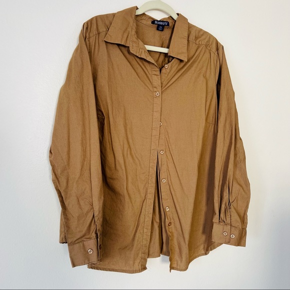 Roaman’s poplin tan 100% cotton button down shirt - Picture 5 of 7